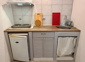 een kleine keuken met een spoelbak en een aanrecht bij Chambre équipée dans appartement de village in Magagnosc