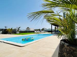 Una piscina con una tortuga inflable en el medio. en Villa Ocean Lanzarote, en Playa Blanca