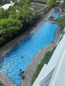 an overhead view of two large blue pools at Modern Spacious 2BR 68 sqm Condo in Manhattan Heights Pool View in Manila