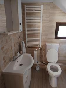 un bagno con un water bianco e un lavandino di Ivan's House Cornereva a Cornereva