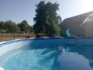 a swimming pool in front of a building at Cabana Vanatorului in Centru