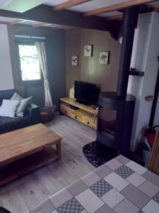 a living room with a fireplace and a couch at vogelzang in Oignies-en-Thierache