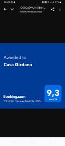 Certifikát, hodnocení, plakát nebo jiný dokument vystavený v ubytování Casa Girdana