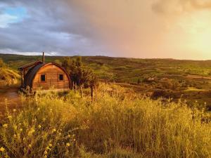 an old barn on a hill with a field at Yurts in Cyprus - Koliba Tiny House in Simou
