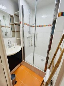a bathroom with a shower and a sink at Le haie vigné in Caen +29 photos