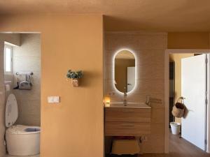 a bathroom with a sink and a toilet and a mirror at City centro 5th Floor sin ascensor No Lift Long time good price in Valencia