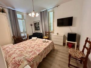 a bedroom with a bed and a flat screen tv at Apt Versilia in Viareggio