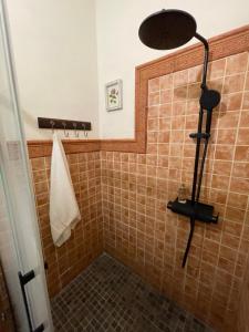 a bathroom with a shower with brown tile at Casa Brisa Abades in Abades +31 photos
