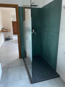 a shower with a glass door in a bathroom at Sa Domu de Antoni&Anna in Urzulei
