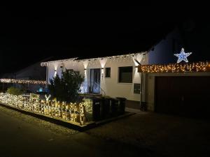 a house with a lot of christmas lights on it at FeWo Riegel - Allgäu nah an A7 & Legoland in Illertissen