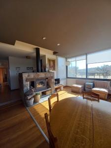 a living room with a fireplace and a couch at CuyenCo in Santa Rosa de Calamuchita