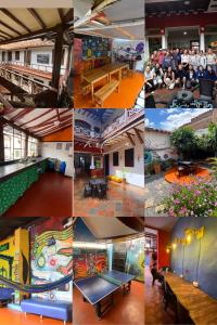 a collage of photos of a building with tables and benches at Casona Don Juan Hostel in San Gil