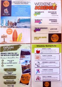 a flyer for a beach resort with a surfboard and surfboards at Llaqta Wasi in Lima