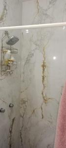 a shower with a glass door in a bathroom at Drachenhaus in Cabo San Lucas