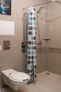 a bathroom with a toilet and a shower at Domki Primore in Władysławowo +87 photos