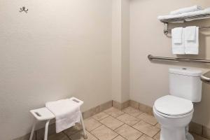 a bathroom with a white toilet and towels at Quality Inn Janesville North in Janesville +19 photos