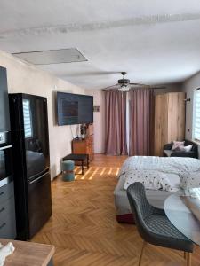 a bedroom with a bed and a tv in a room at Apartments Ribić in Umag