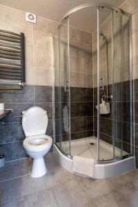 マウェ・チヘにあるApartament z widokiem na góry u Bronkaのトイレとシャワー付きのバスルーム