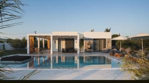 a house with a swimming pool in front of it at Lion Exclusive Villa in Sarakinádhon