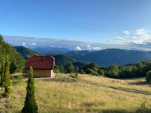 a cabin on a hill with mountains in the background at Odmori se in Mokra Gora