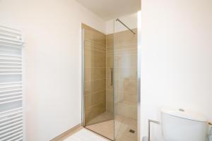 クルル・シュル・メールにあるAmbiance Mer - Avec terrasseのトイレ付きのバスルームのガラス製シャワー +7枚の写真