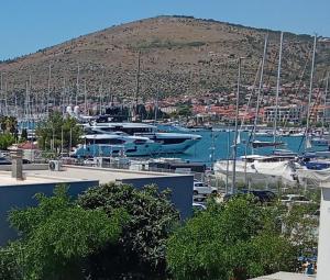 a bunch of boats docked in a marina at Villa Angel sea view in Trogir