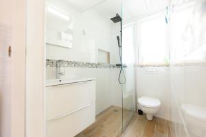 un bagno bianco con doccia e WC di Superbe studio I Centre ville Saint Ausone ad Angoulême
