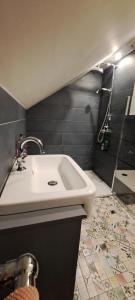 ein Badezimmer mit Waschbecken und Dusche in der Unterkunft Riverside Cottage in Square + 18 Fotos