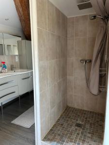 a bathroom with a shower with a sink and a toilet at Bel Appartement au 2 eme in Aix-en-Provence