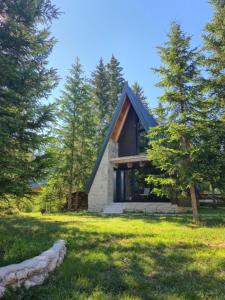 a small house with a gambrel roof at Basna FoRest in Žabljak
