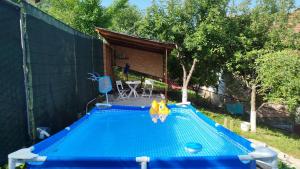 a swimming pool in a backyard with a blue at Pyramid Gardens in Visoko