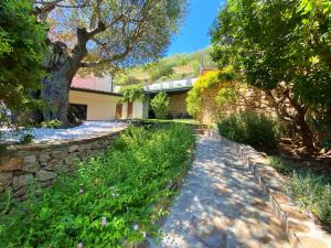 a garden with a stone path and trees and a building at Villa Mariposa exclusive private pool in Budoni