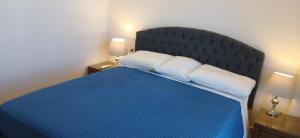 沙姆沙伊赫Sharm hills sea view的卧室里有一张蓝色的床，上面有两个枕头