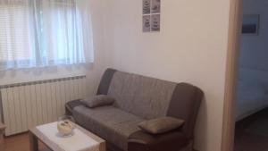 uma sala de estar com um sofá e uma mesa em Apartment Pavlešić em Slunj