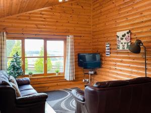 Televiisor ja/või meelelahutuskeskus majutusasutuses Ashknowe Log Cabin - S4590