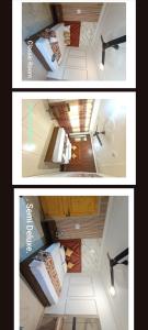 two pictures of a room with a bed and a bathroom at Salaam residency in Srinagar