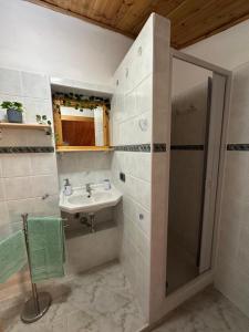 un bagno con lavandino e doccia di House Bellavista a Sassari