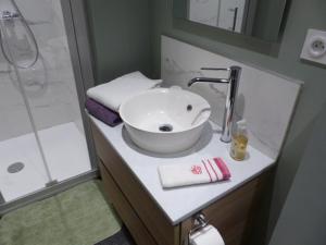 a bathroom with a sink and a shower at Au Fil de l'Eau in Château-Gontier