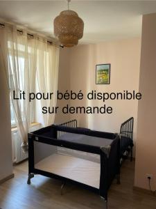 a black bed in a room with a chandelier at Au Cœur d Orgelet in Orgelet +18 photos