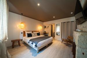a bedroom with a large bed in a room at Hôtel Rive Sud in Chinon