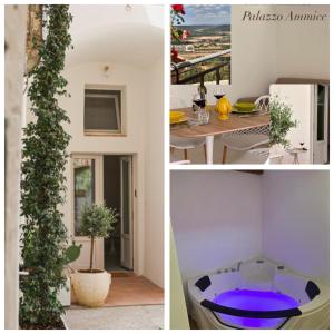 a collage of pictures of a house with a bathtub at Palazzo Ammicc in Bernalda