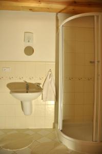 a bathroom with a sink and a shower at Ubytování Česká Kanada in Český Rudolec +36 photos
