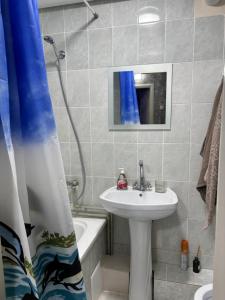 a bathroom with a sink and a toilet and a shower at MILANIA однокомнатная квартира in Poltava