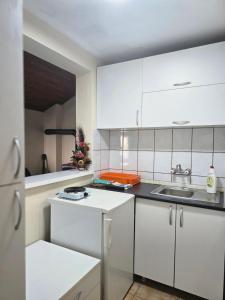 a kitchen with white cabinets and a sink at Vila Nera in Železnička Stanica Karlovački Vinogradi +35 photos