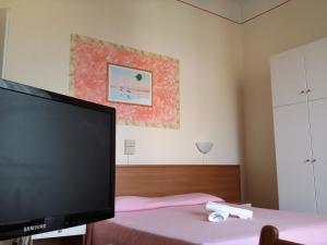a bedroom with a flat screen tv and a bed at Hotel Eros in Lido di Camaiore