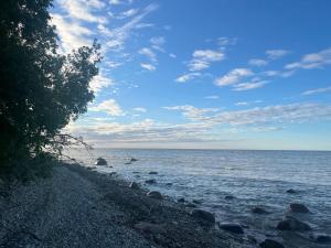 a beach with rocks and the ocean on a cloudy day at Уютная квартира в 10 минутах от моря in Aseri