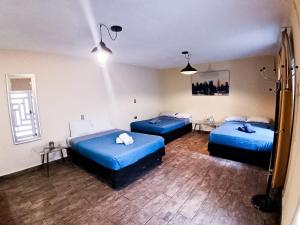 two beds in a room with blue sheets at Stay6 Confort en Grupo Durango in Durango