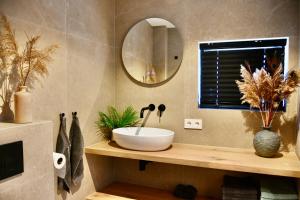 a bathroom with a bowl sink and a mirror at Costa C en E in Noordwijk +21 photos