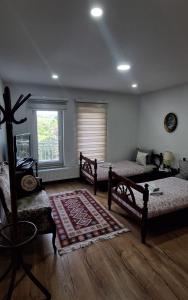a bedroom with two beds and a window at Apartman Nani in Bihać