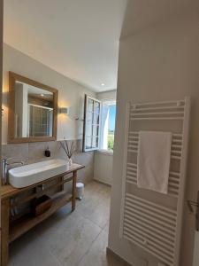 een badkamer met een wastafel en een spiegel bij Domaine De La Valle De La Millire in Les Mesnuls +80 foto's